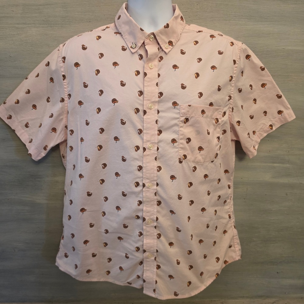 Goodfellow 97% Cotton‎ Coconut Print Short Sleeve Button Down Shirt Large GC